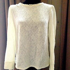 LOFT lace, puff sleeve blouse